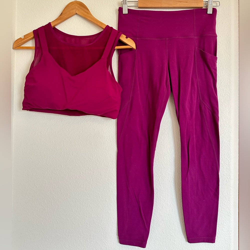 Athleta Purple Matching Yoga Pants and Sports Bra Bundle Size Small Magenta